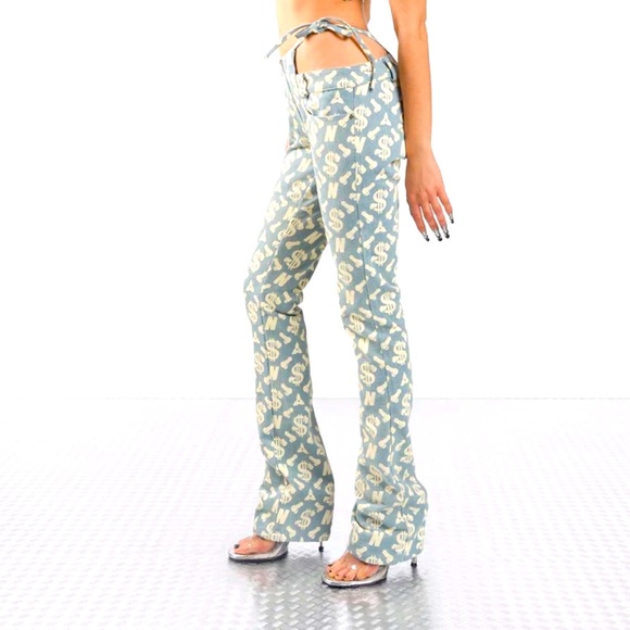 NAMILIA - Monogram denim thong pants •size Medium - Picture 2 of 5